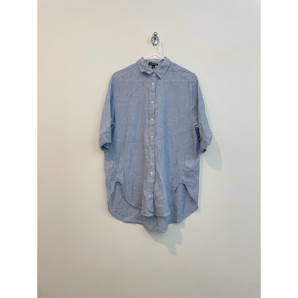 J Crew Button Down Shirt Women XS Relaxed Blue Striped Minimalist Office Cotton